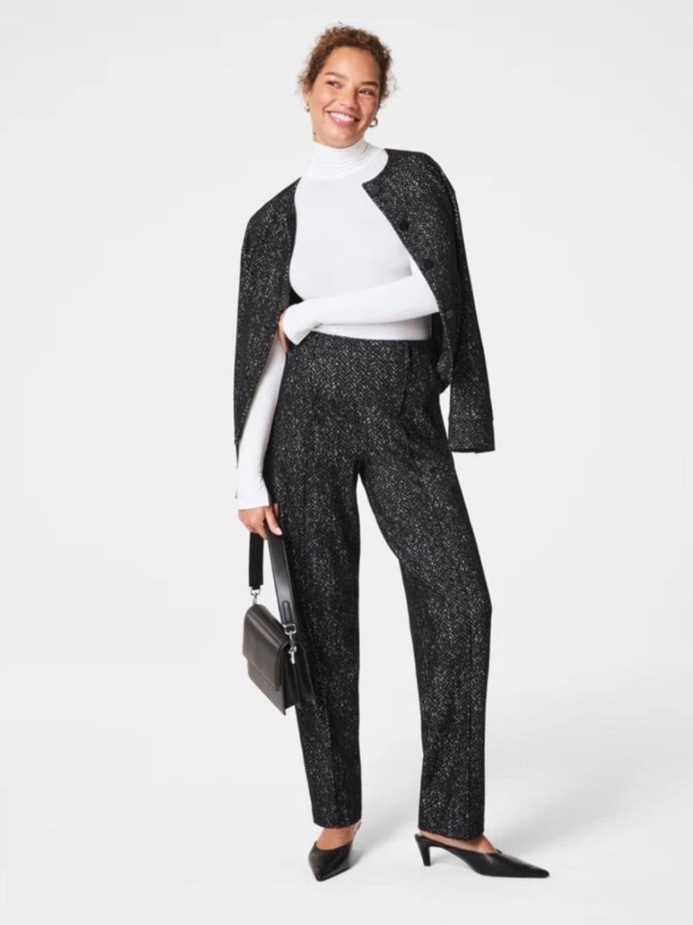 NWT Spanx Ponte Barrel Pants Black White Speckle Women's Dress Pants Large